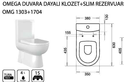 TURAVİT OMEGA KLOZET DUVARA DAYALI + REZERVUAR KOD: OMG1303+1704